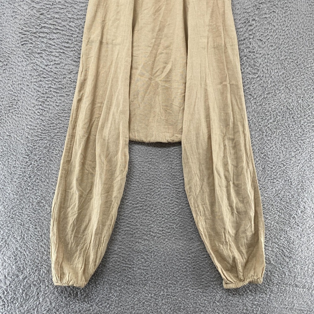 Boho Harem Overalls Jumpsuit Womens L/XL Beige Cotton Drop Crotch Loose Baggy - Picture 3 of 13